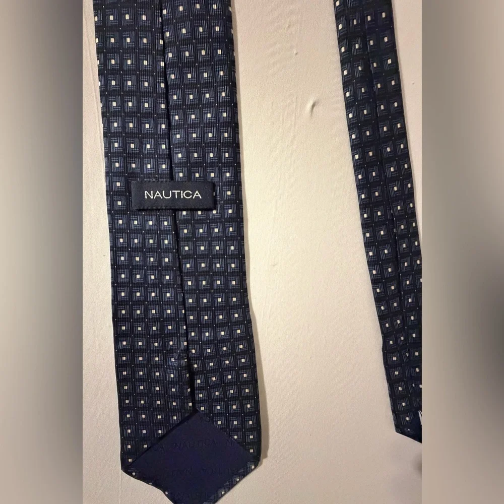 Nautica Men's Dark Blue Checkered Silk Tie
